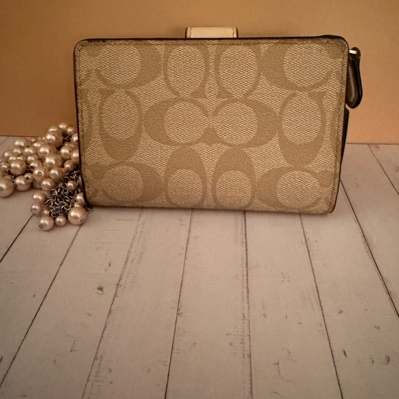 Coach Beige and Gold Women's Wallet - Picture 2 of 10